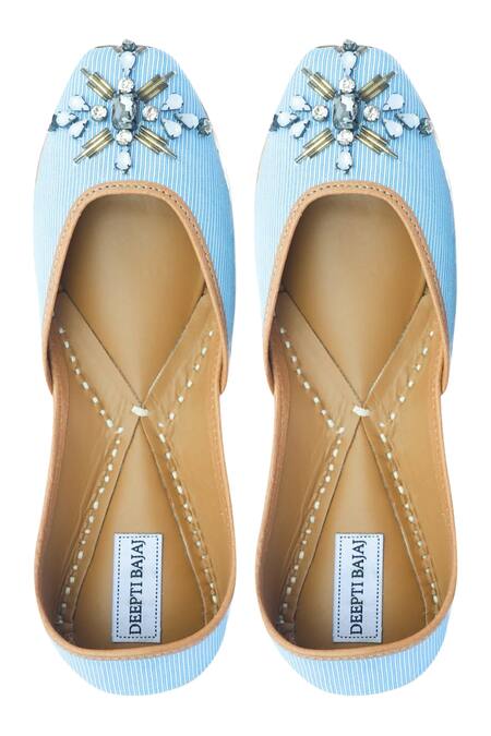 Label Deepti Bajaj_Blue Embroidered Striped Juttis _Online_at_Aza_Fashions