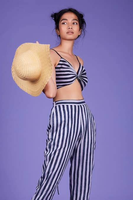 MATI Purple Cotton Striped Pant Set