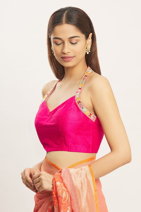 Shagna Fashion Pink Silk Halter Neck Blouse 