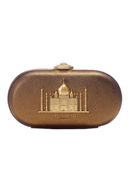Sabyasachi Sahara Gold Embellished Taj Motif Carved Clutch