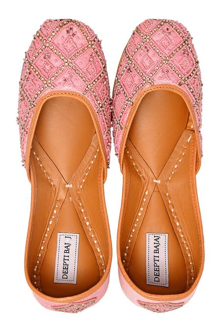 Label Deepti Bajaj_Pink Embellished Juttis _Online_at_Aza_Fashions