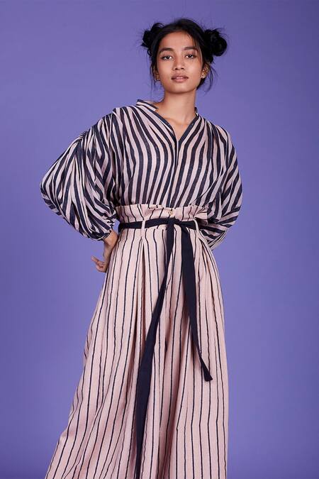 MATI Pink Cotton Striped Pant Set