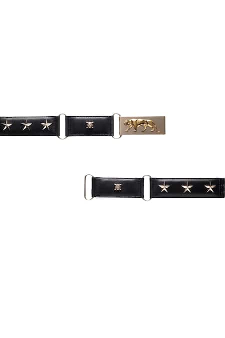 Shop_Sabyasachi_Black Brooches Military Royal Bengal Tiger Belt _at_Aza_Fashions