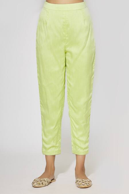 Buy_Aariyana Couture_Green Cotton, Silk, Bamboo, Chanderi Beads, Embroidery Split V-neck Kurta Set_Online_at_Aza_Fashions