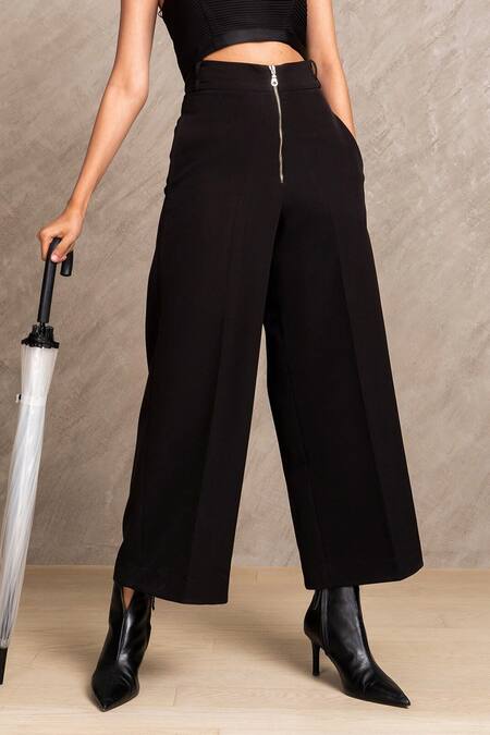 Chillosophy_Black European Crepe High Waist Flared Pants  _Online_at_Aza_Fashions