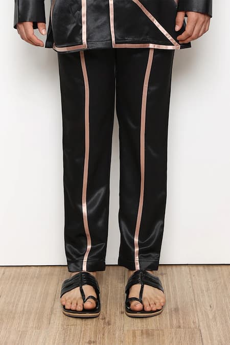 Shop_Arjuun Kilachand_Black Satin Lounge Shirt And Pant Set _Online_at_Aza_Fashions