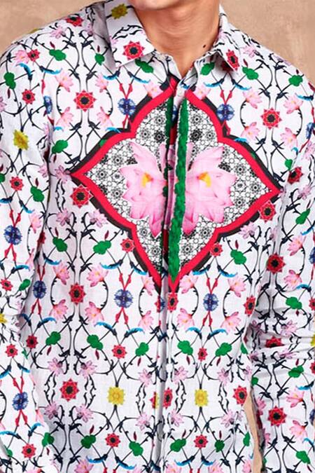 Buy MR. Ajay Kumar White Linen Digital Print Animal And Floral Motif Shirt Online at Aza Fashions Buy_MR. Ajay Kumar_White Linen Digital Print Animal And Floral Motif Shirt _Online_at_Aza_Fashions