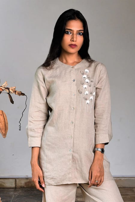 Linen Bloom Linen Hand Embroidered Tunic 