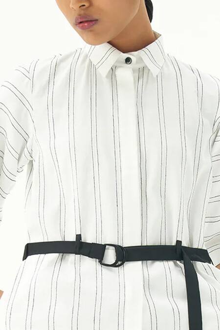 Buy_Corpora Studio_White Cotton Shirt Collar Striped Dress _Online_at_Aza_Fashions