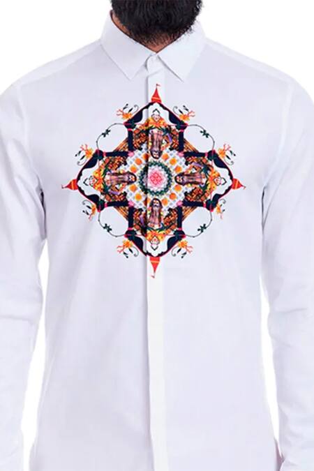 Shop MR. Ajay Kumar White Cotton Placement Digital Print Shirt Online at Aza Fashions Shop_MR. Ajay Kumar_White Cotton Placement Digital Print Shirt _Online_at_Aza_Fashions