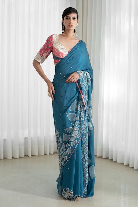 MANDIRA WIRK - Indian Embroidered Saree with Blouse 