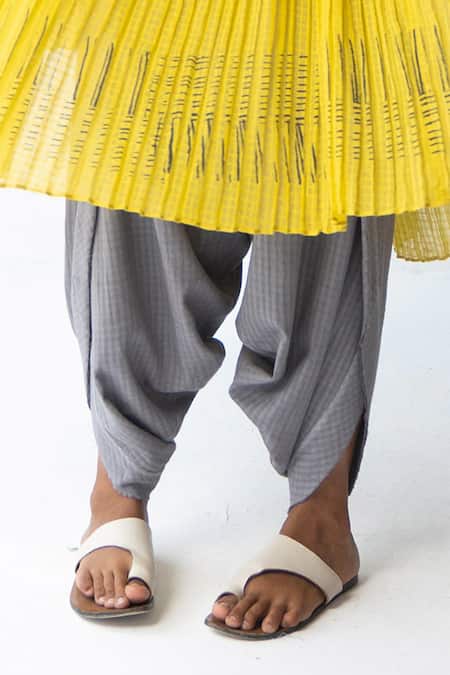 Urvashi Kaur_Gray Cotton Draped Pant With Overlap Detailing_at_Aza_Fashions