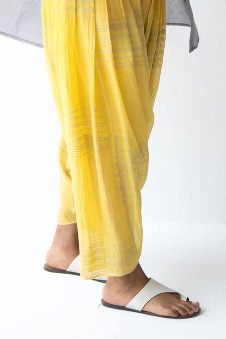 Buy_Urvashi Kaur_Yellow Pleated Draped Pant _Online_at_Aza_Fashions