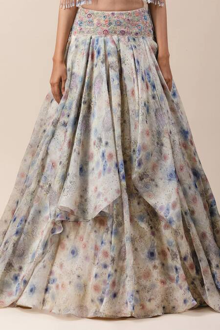 Shop_Tarun Tahiliani_Multi Color Tulle, Sheer Silk Tassel Cape And Lehenga Set_Online_at_Aza_Fashions