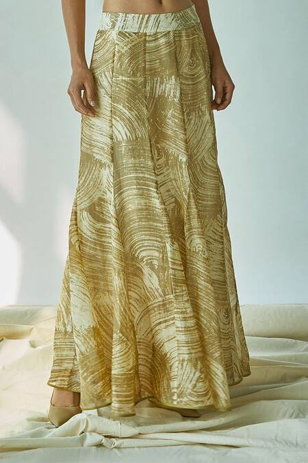 EK Katha_Green Pure Organza, Cotton Chanderi Mermaid Skirt_at_Aza_Fashions