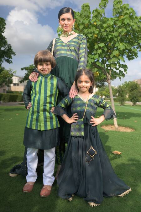 Shop Thetaa Green Polyester, Viscose, Satin, Silk Embroidery, Woven Anarkali Pant Set Online at Aza Fashions Shop_Thetaa_Green Polyester, Viscose, Satin, Silk Embroidery, Woven Anarkali Pant Set _Online_at_Aza_Fashions