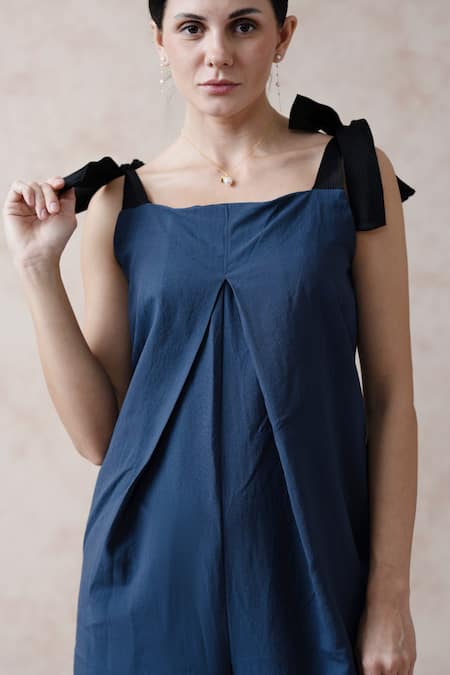 Shop_Thetaa_Blue Linen Square Neck Tie -up Strappy Jumpsuit _Online_at_Aza_Fashions