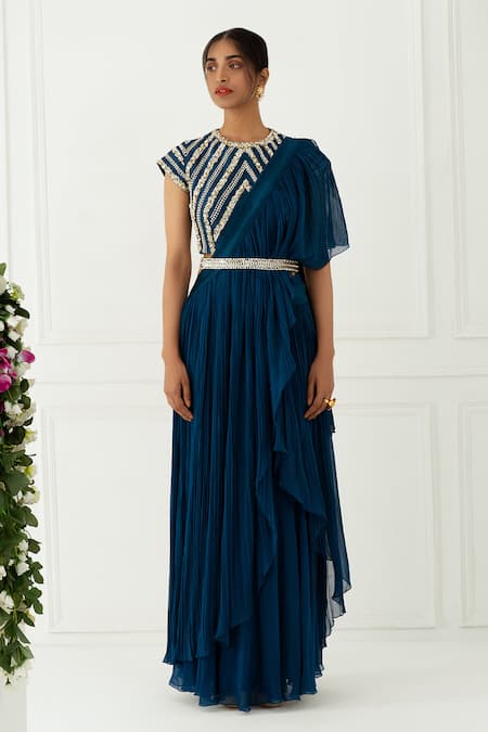 Nidhika Shekhar Ruffle Pre-Draped Saree with Blouse 