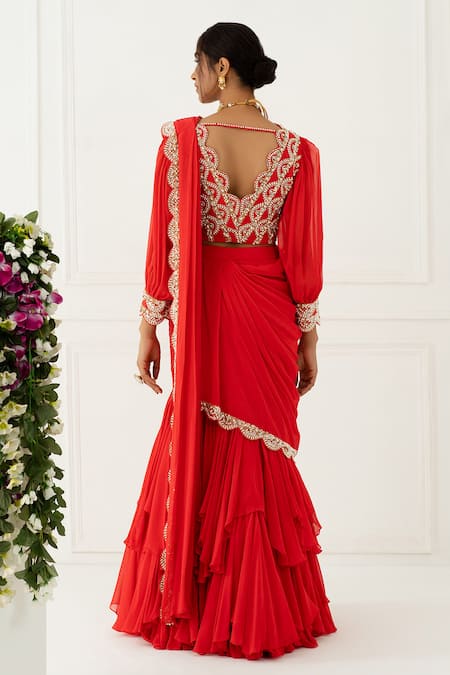 NIDHIKA SHEKHAR Fish Cut Pre-Draped Saree with Blouse 