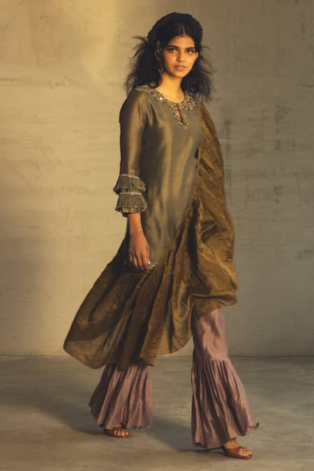 Parul and Preyanka Silk Chanderi Kurta Sharara Set 