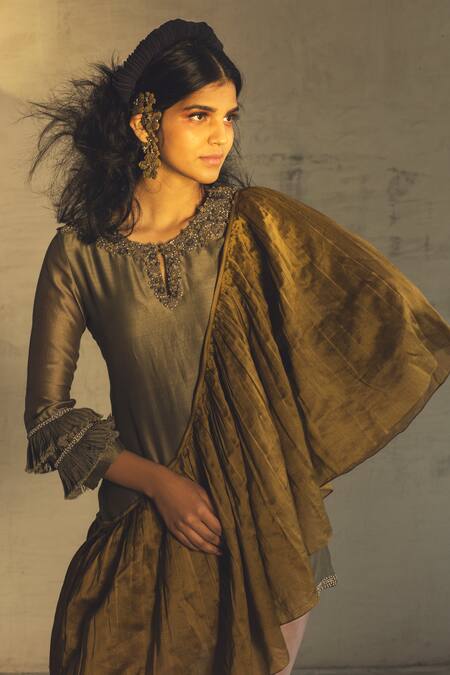 Shop Parul And Preyanka Multi Color Silk Chanderi Round Kurta Sharara Set at Aza Fashions Shop_Parul And Preyanka_Multi Color Silk Chanderi Round Kurta Sharara Set _at_Aza_Fashions