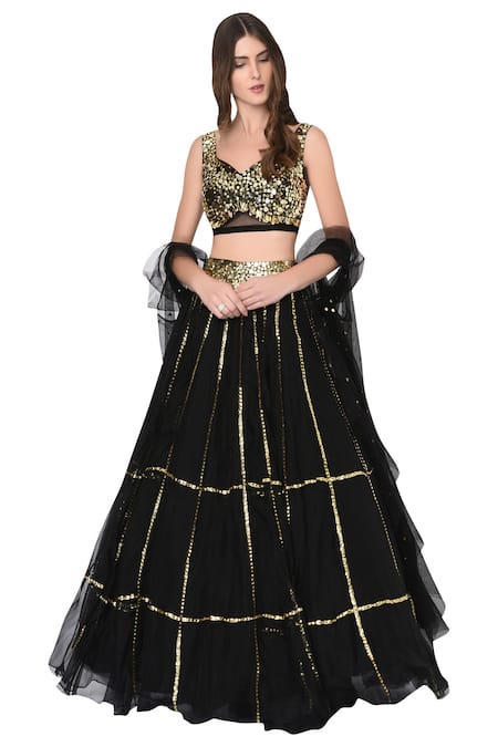 Buy_Mani Bhatia_Black Embroidered Lehenga Set With Cape _Online_at_Aza_Fashions