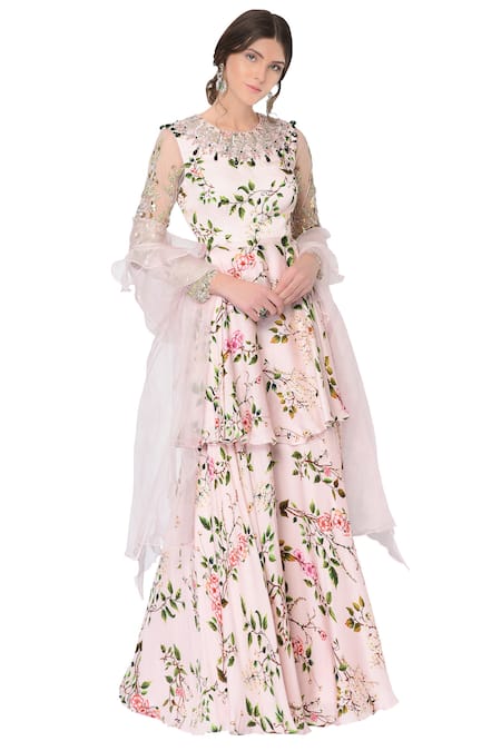 Mani Bhatia_Pink Floral Print Kurta Lehenga Set _Online_at_Aza_Fashions