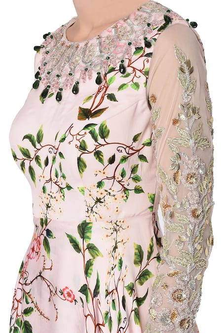 Buy_Mani Bhatia_Pink Floral Print Kurta Lehenga Set _Online_at_Aza_Fashions