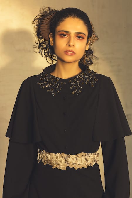 Shop Parul And Preyanka Black Moss Crepe Round Embroidered Pant Set at Aza Fashions Shop_Parul And Preyanka_Black Moss Crepe Round Embroidered Pant Set _at_Aza_Fashions