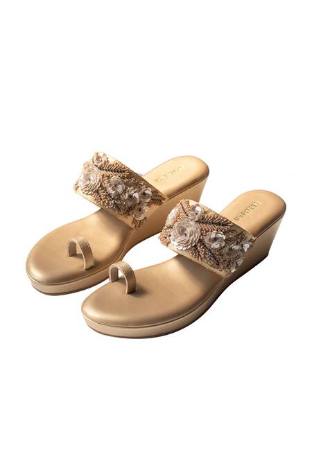 Urbansway Gold Embroidery Floral Wedges at Aza Fashions Urbansway_Gold Embroidery Floral Wedges _at_Aza_Fashions