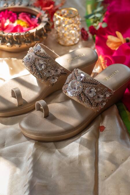 Buy Urbansway Gold Embroidery Floral Wedges Online at Aza Fashions Buy_Urbansway_Gold Embroidery Floral Wedges _Online_at_Aza_Fashions