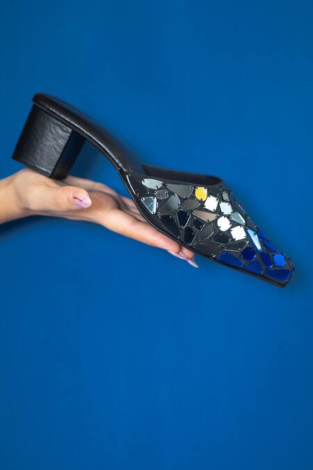 Urbansway Black Embroidery Acrylic Mirror Pointed Toe Mules at Aza Fashions Urbansway_Black Embroidery Acrylic Mirror Pointed Toe Mules _at_Aza_Fashions