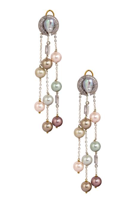 Joules By Radhika Silver Plated Baroque Pearl Handcrafted Ophella Tassel Earrings