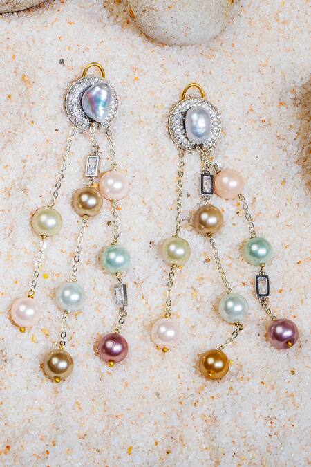 Buy_Joules By Radhika_Silver Plated Baroque Pearl Handcrafted Ophella Tassel Earrings_Online_at_Aza_Fashions