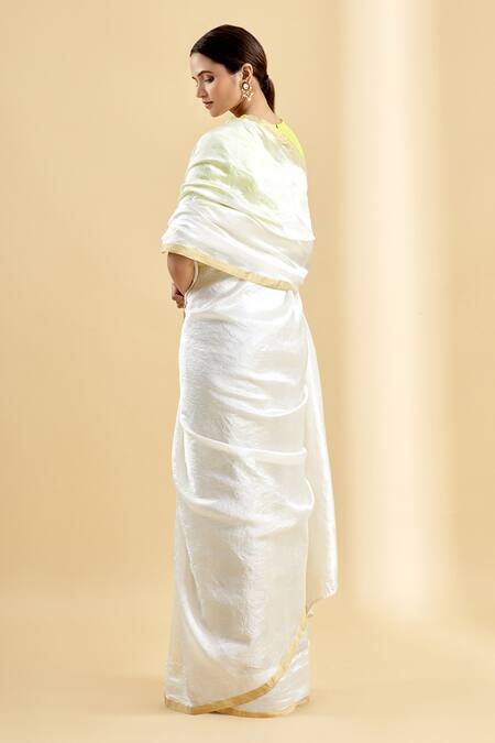 Shop Injiri White Cotton Chiffon Silk Saree at Aza Fashions Shop_Injiri_White Cotton Chiffon Silk Saree_at_Aza_Fashions