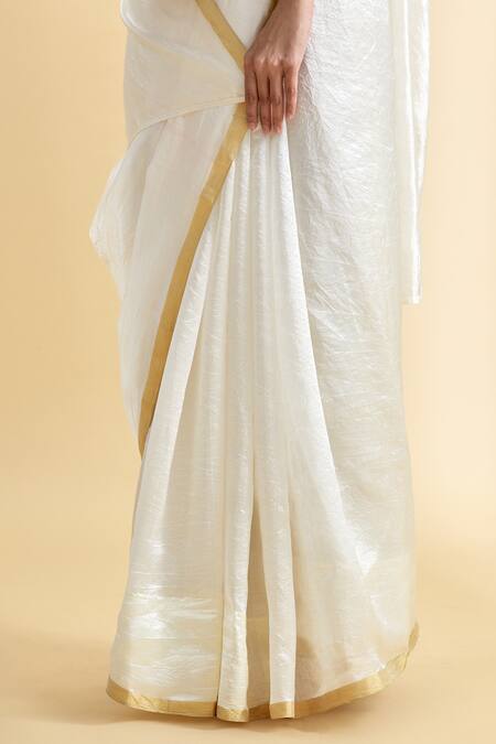 Buy Injiri White Cotton Chiffon Silk Saree Online at Aza Fashions Buy_Injiri_White Cotton Chiffon Silk Saree_Online_at_Aza_Fashions