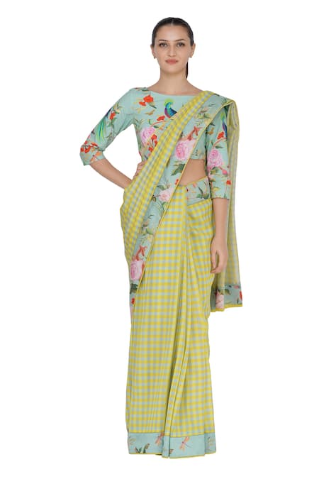 Uri by Mrunalini Rao Yellow Checkered Cotton Saree