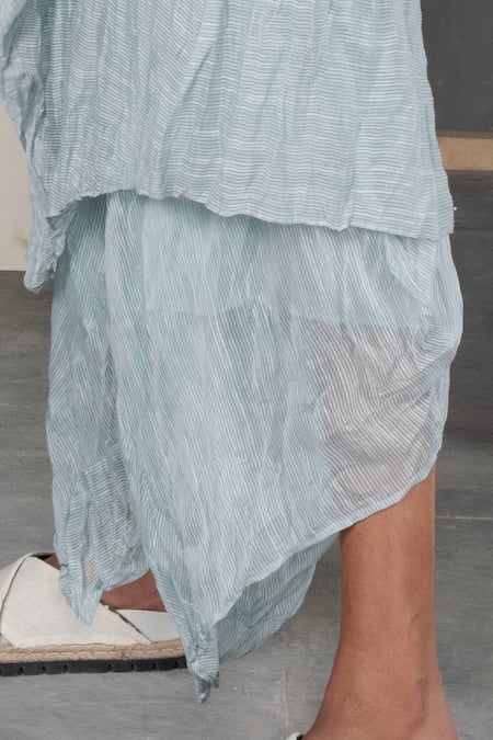 Buy_Urvashi Kaur_Blue Chanderi Silk Crushed Stripe Pant_Online_at_Aza_Fashions