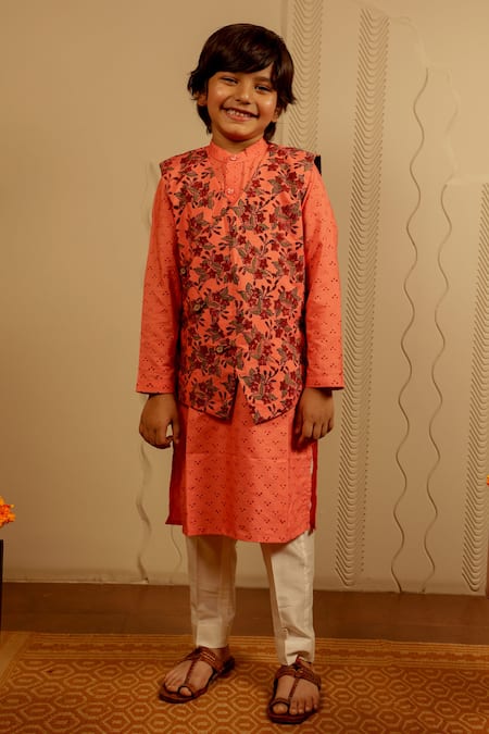 TINY COLOUR Block Print Bundi Kurta Set 