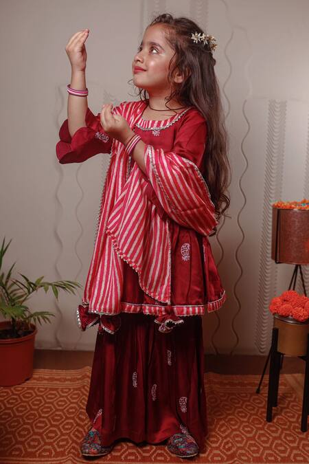 Tiny Colour Purple Modal, Satin Embroidery, Lace Block Print Kurta And Sharara Set Online at Aza Fashions Tiny Colour_Purple Modal, Satin Embroidery, Lace Block Print Kurta And Sharara Set _Online_at_Aza_Fashions