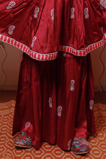 Buy Tiny Colour Purple Modal, Satin Embroidery, Lace Block Print Kurta And Sharara Set Online at Aza Fashions Buy_Tiny Colour_Purple Modal, Satin Embroidery, Lace Block Print Kurta And Sharara Set _Online_at_Aza_Fashions