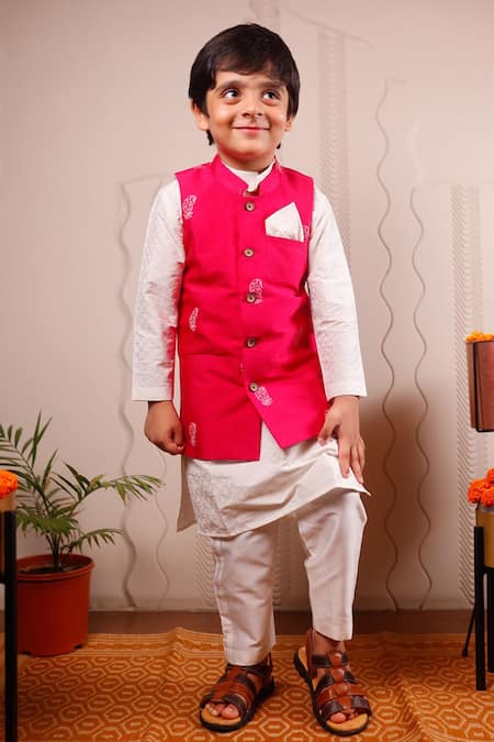 Tiny Colour Block Print Bundi & Kurta Set 