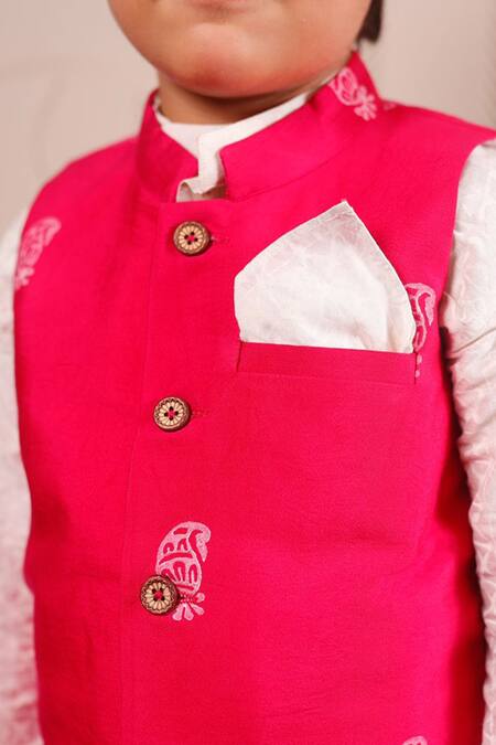 Tiny Colour Pink Cotton, Silk Block Print Bundi And Kurta Set at Aza Fashions Tiny Colour_Pink Cotton, Silk Block Print Bundi And Kurta Set _at_Aza_Fashions