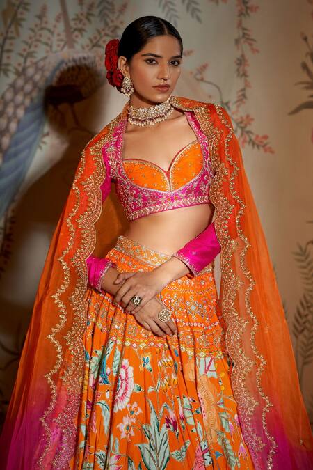 Buy Green-Pink Embroidered Lehenga Choli with Dupatta Online in USA – Pure  Elegance