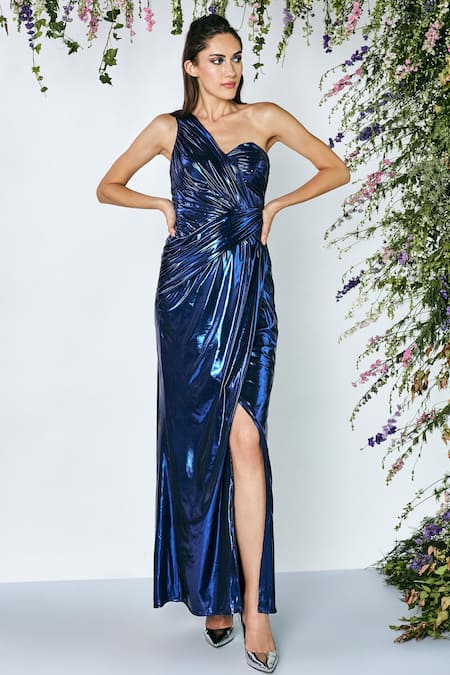 Jovani 37163 Long Prom Dress Metallic Halter Floral Neckline Pleated C –  Glass Slipper Formals