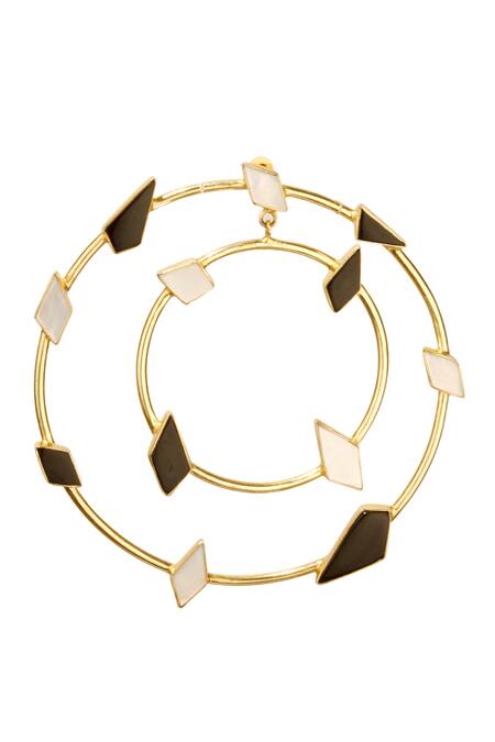 Varnika Arora_Gold Plated Pearls, Stones Mega Handmade Hoops _Online_at_Aza_Fashions