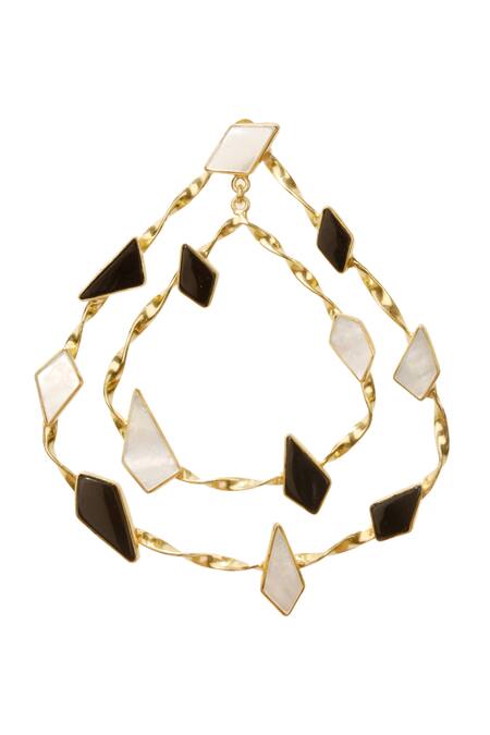 Varnika Arora_Gold Plated Pearls, Stones Sporadic Handmade Geometric Danglers _Online_at_Aza_Fashions