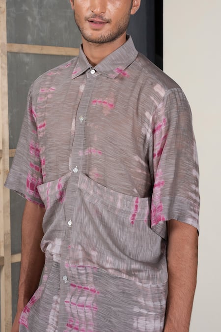 Buy_Urvashi Kaur_Grey Chanderi Silk, Kota Cotton Shirt _Online_at_Aza_Fashions