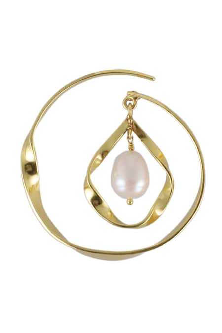 Varnika Arora_Gold Plated Pearls Calla Embellished Hoops _Online_at_Aza_Fashions