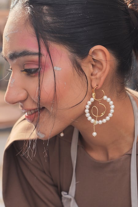 Shop Varnika Arora Gold Plated Pearls Purl Handcrafted Danglers at Aza Fashions Shop_Varnika Arora_Gold Plated Pearls Purl Handcrafted Danglers _at_Aza_Fashions